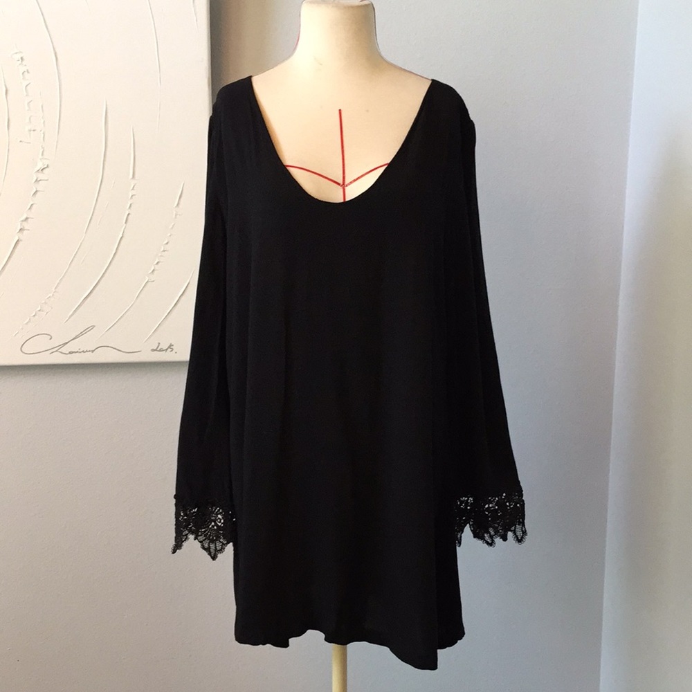 SWELL Black Lace Bell Sleeve Dress